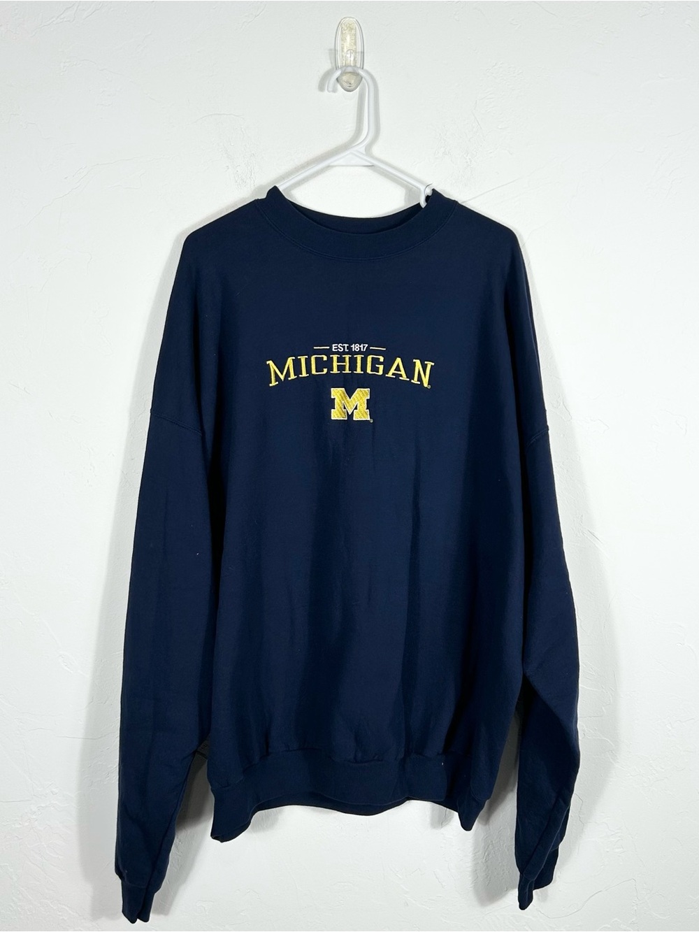 👁️Vintage University of Michigan Crewneck Sweatshirt Navy Yellow Hanes 3XL